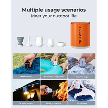FLEXTAILGEAR Portable Air Pump with Camping Lantern Tiny Pump 2X 4kPa Air Pump for Inflatables Recha...