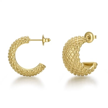 FRUMOS 14K Gold Plated Chunky Hoop Earrings for Women Girls with 925 Sterling Silver Post Jewelry fo...