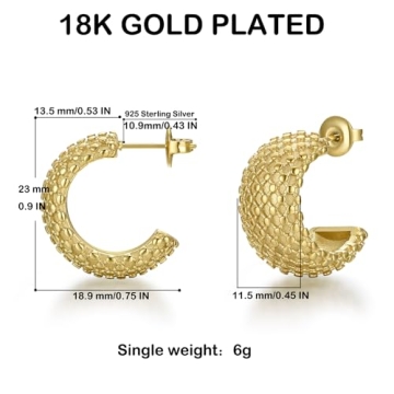 Elegant 14K Gold Plated Chunky Hoop Earrings for Women