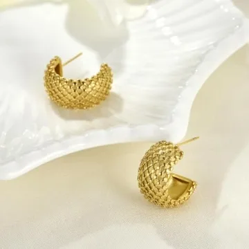 Elegant 14K Gold Plated Chunky Hoop Earrings for Women