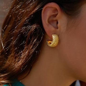 Elegant 14K Gold Plated Chunky Hoop Earrings for Women