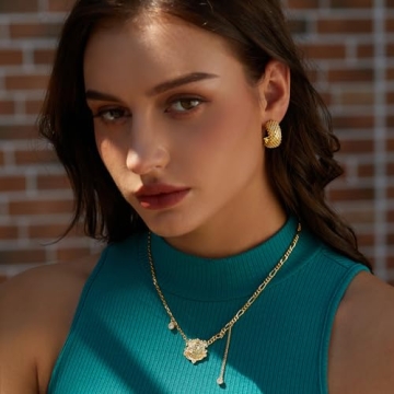 Elegant 14K Gold Plated Chunky Hoop Earrings for Women