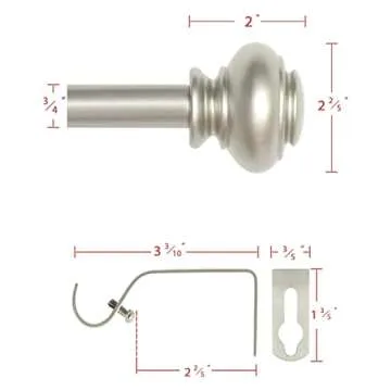 H.VERSAILTEX Window Curtain Rods for Windows 66 to 120 Inches Adjustable Decorative 3/4 Inch Diameter Single Window Curtain Rod Set with Classic Finials, Nickel