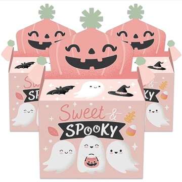 Big Dot of Happiness Pastel Halloween - Treat Box Party Favors - Pink Pumpkin Party Goodie Gable Boxes - Set of 12