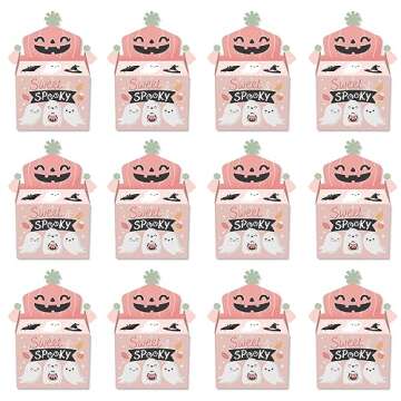 Big Dot of Happiness Pastel Halloween - Treat Box Party Favors - Pink Pumpkin Party Goodie Gable Boxes - Set of 12