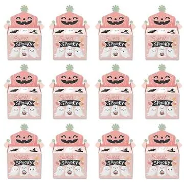 Big Dot of Happiness Pastel Halloween - Treat Box Party Favors - Pink Pumpkin Party Goodie Gable Boxes - Set of 12