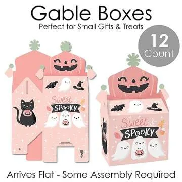 Big Dot of Happiness Pastel Halloween - Treat Box Party Favors - Pink Pumpkin Party Goodie Gable Boxes - Set of 12