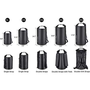OMGear Waterproof Dry Bag Backpack Waterproof Phone Pouch 40L/30L/20L/10L/5L Floating Dry Sack for K...