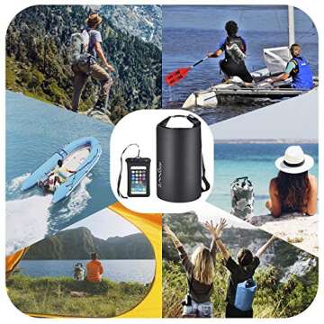 OMGear Waterproof Dry Bag Backpack Waterproof Phone Pouch 40L/30L/20L/10L/5L Floating Dry Sack for Kayaking Boating Sailing Canoeing Rafting Hiking Camping Outdoors Activities (Black, 10L)