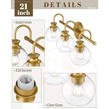 HANASS 21" Gold 3-Light Vanity Light Fixture