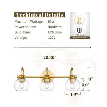 HANASS 21" Gold 3-Light Vanity Light Fixture