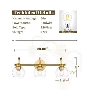 HANASS 21" Gold 3-Light Vanity Light Fixture