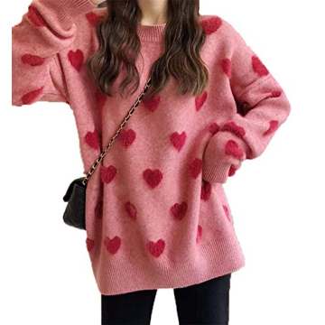 CORIRESHA Women's Comfy Fuzzy Heart Knit Sweater