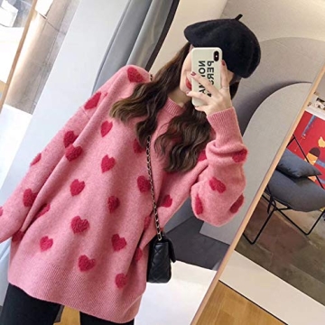 CORIRESHA Women's Comfy Fuzzy Heart Knit Sweater