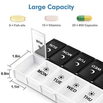 DANYING Large Pill Organizer 2 Times a Day, Weekly Box Per AM PM Case, Day Night Container 7 Vitamin Case Twice