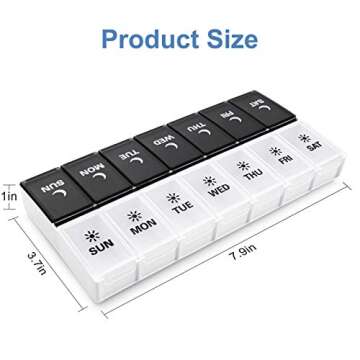 DANYING Large Pill Organizer 2 Times a Day, Weekly Box Per AM PM Case, Day Night Container 7 Vitamin Case Twice