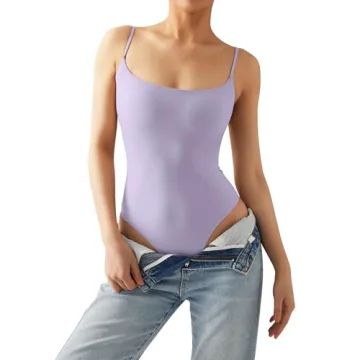 SUUKSESS Sexy Square Neck Bodysuit for Women - Light Purple