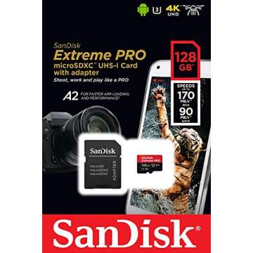 SanDisk Extreme Pro MicroSD Card 128GB Memory Card for DJI Air 2S Drone (SDSQXCY-128G-GN6MA) Class 1...