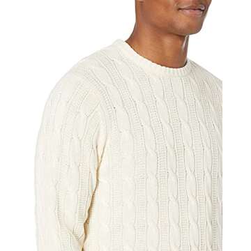 Goodthreads Men's Soft Cotton Cable Stitch Crewneck Sweater, Off-White, X-Large