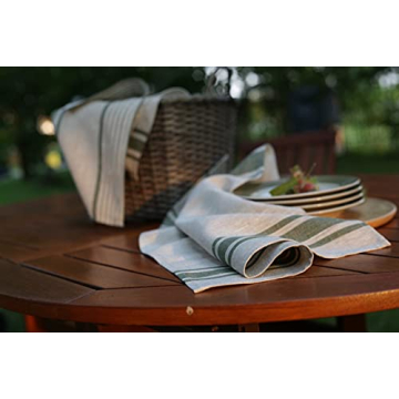 LINENVIBE Linen Kitchen Tea Towels Set of 2 - Olive Green Stripes