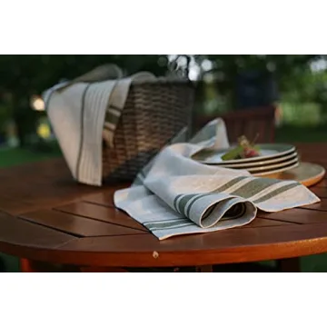 LINENVIBE Linen Kitchen Tea Towels Set of 2 - Olive Green Stripes