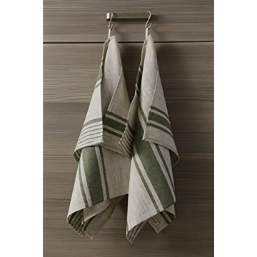 LINENVIBE Linen Kitchen Tea Towels Set of 2 - Olive Green Stripes