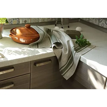 LINENVIBE Linen Kitchen Tea Towels Set of 2 - Olive Green Stripes