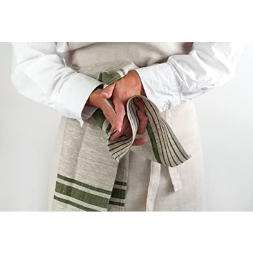 LINENVIBE Linen Kitchen Tea Towels Set of 2 - Olive Green Stripes