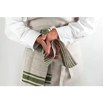 LINENVIBE Linen Kitchen Tea Towels Set of 2 - Olive Green Stripes