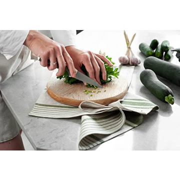 LINENVIBE Linen Kitchen Tea Towels Set of 2 - Olive Green Stripes