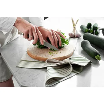 LINENVIBE Linen Kitchen Tea Towels Set of 2 - Olive Green Stripes