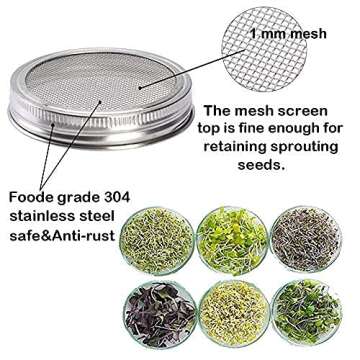 4 Set Seed Sprouting Jar Lids, Regular Mouth Mason Jar Screen Sprouting Kit Lids, 304 Stainless Steel Strainer Screen for Canning Jars with Sprouting Stands for Grow Organic Sprouts