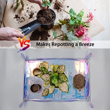Repotting Mat for Indoor Plants Iridescent Plant Potting Mat Waterproof Potting Repotting Tray Gardening Gifts Mat Cactus Succulent,Orchid Potting Soil Mix Mess Control, 25.6" Garden Tool, Pots Mat