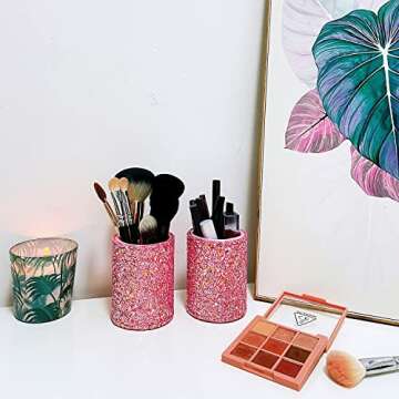 Bling Sequins Makeup Brush Holder, Cute Glitter Vanity Decor Organizer, Cosmetic Brushes Comb Pen St...