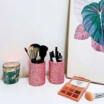 Bling Sequins Makeup Brush Holder, Cute Glitter Vanity Decor Organizer, Cosmetic Brushes Comb Pen St...