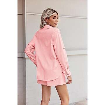 HOTOUCH Women 2 Piece Outfits Cotton Linen Set for Summer Two Piece Shirt& Shorts Tracksuit Lounge Set