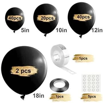 TUPARKA 102 Pcs Black Balloons Garland Arch Kit Different Sizes Black Latex Balloons 5 10 12 18 inch Black Balloons with Garland Strip for Birthday Wedding Graduation Party Decorations