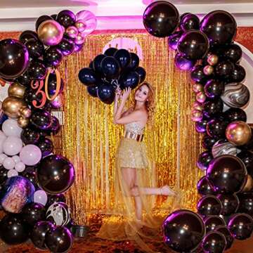 TUPARKA 102 Pcs Black Balloons Garland Arch Kit Different Sizes Black Latex Balloons 5 10 12 18 inch Black Balloons with Garland Strip for Birthday Wedding Graduation Party Decorations
