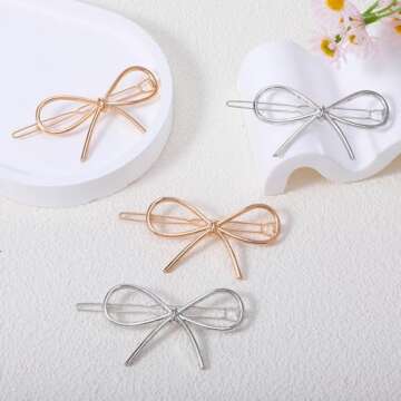 4Pcs Metal Bow Hairpins, Hair Clips for Women Girls,Gold and Silver Bowknot Barrettes Simple Bow Hair Barrettes, Bow Hair Clips and Hair Pin