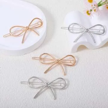 4Pcs Metal Bow Hairpins, Hair Clips for Women Girls,Gold and Silver Bowknot Barrettes Simple Bow Hair Barrettes, Bow Hair Clips and Hair Pin