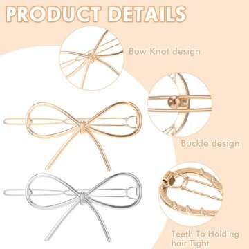 4Pcs Metal Bow Hairpins, Hair Clips for Women Girls,Gold and Silver Bowknot Barrettes Simple Bow Hair Barrettes, Bow Hair Clips and Hair Pin
