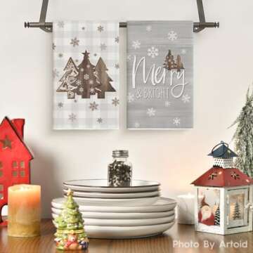 Artoid Mode Wood Xmas Tree Christmas Kitchen Towels Dish Towels, 18x26 Inch Holiday Merry and Bright...