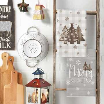 Artoid Mode Wood Xmas Tree Christmas Kitchen Towels Dish Towels, 18x26 Inch Holiday Merry and Bright Winter Decoration Hand Towels Set of 2