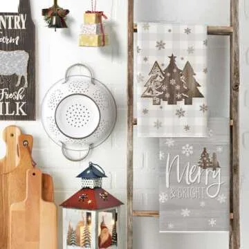 Artoid Mode Wood Xmas Tree Christmas Kitchen Towels Dish Towels, 18x26 Inch Holiday Merry and Bright Winter Decoration Hand Towels Set of 2