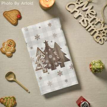 Artoid Mode Wood Xmas Tree Christmas Kitchen Towels Dish Towels, 18x26 Inch Holiday Merry and Bright Winter Decoration Hand Towels Set of 2