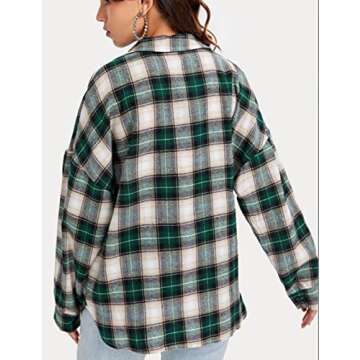 HangNiFang Flannel Shirts for Women Oversized Button Down Plaid Shirts Blouse(0649-OliveGreen-S)