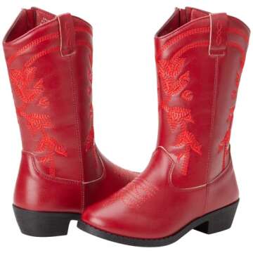 KENSIE GIRL Toddler Girls' Cowboy Boots - Stylish Red Western Boots