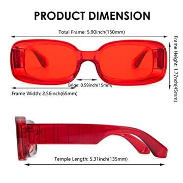 NULOOQ Y2K Trendy Aesthetic Rectangle Sunglasses for Women Men 90's Retro Thick Frames Cool Funky Sun Glasses (Red Frame/Red Lens)