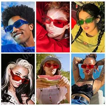 NULOOQ Y2K Trendy Aesthetic Rectangle Sunglasses for Women Men 90's Retro Thick Frames Cool Funky Sun Glasses (Red Frame/Red Lens)