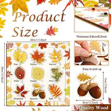 Leaf Wooden Jigsaw Puzzles Fall Leaf Puzzle with Knobs Educational Learning Stem Toys Thanksgiving C...